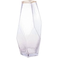 Vaso 13x24,5cm De Vidro Com Borda Dourada Taj